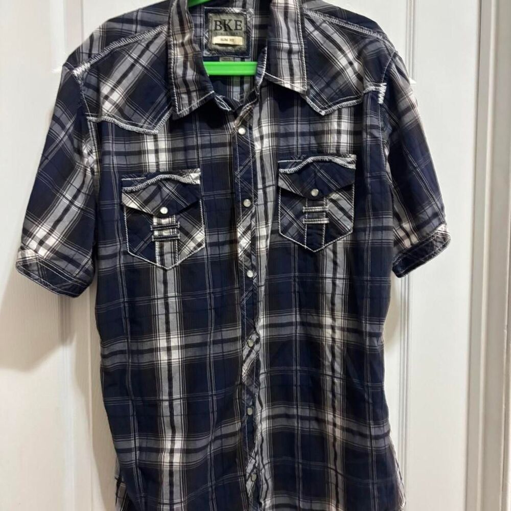 Bke Men's Navy and Blue Shirt